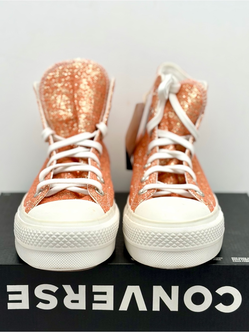 Converse High Top Platform Sneakers in Glitter Copper CTAS LIFT HI - Picture 4 of 10